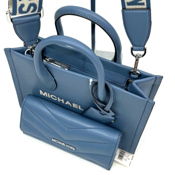 Michael Kors Mirella Small Crossbody Bag & Quilted Trifold Wallet Denim - Picture 10 of 12